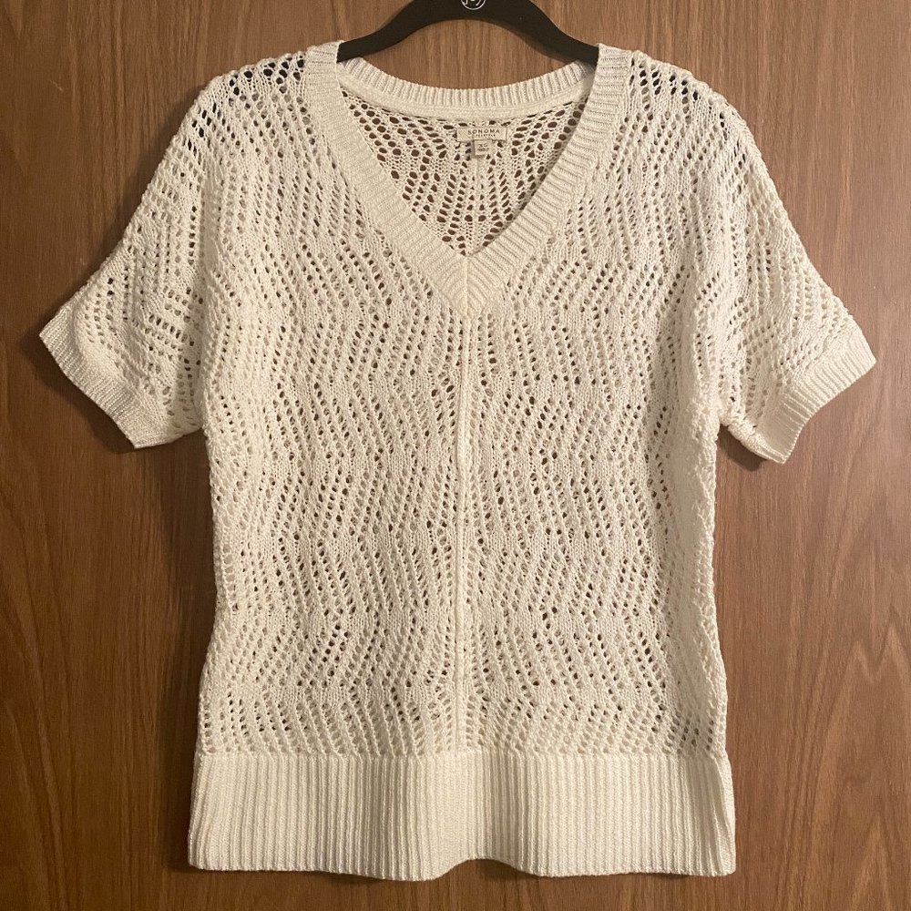 Sonoma Off-White Short Sleeve Sweater - Size: XS